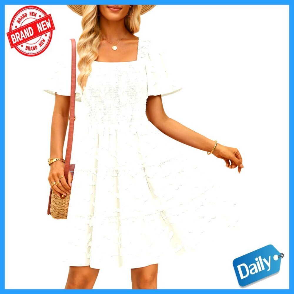 Summer Boho Floral Mini Dress Casual Short Sleeve Square Neck Swing Sundress